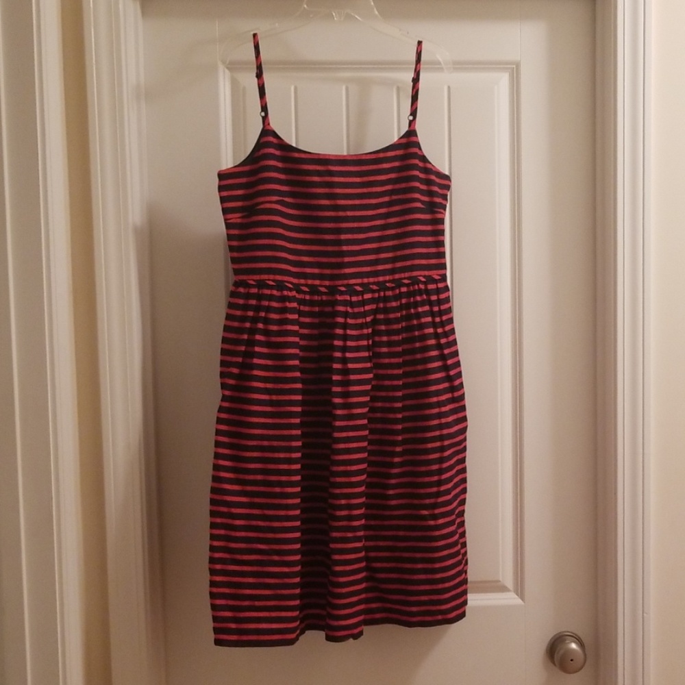 Red and navy stripped dress. Lined with pockets.
